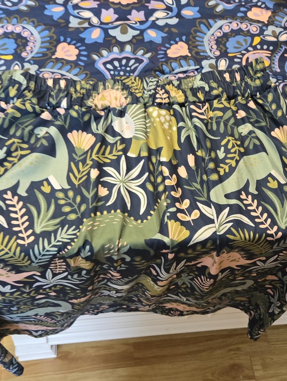 Women's Elastic Waist Navy Floral & Dino Print Skirt